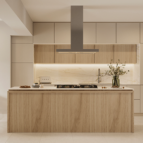 Cocina con acabados importados de la inmobiliaria Aster Homes