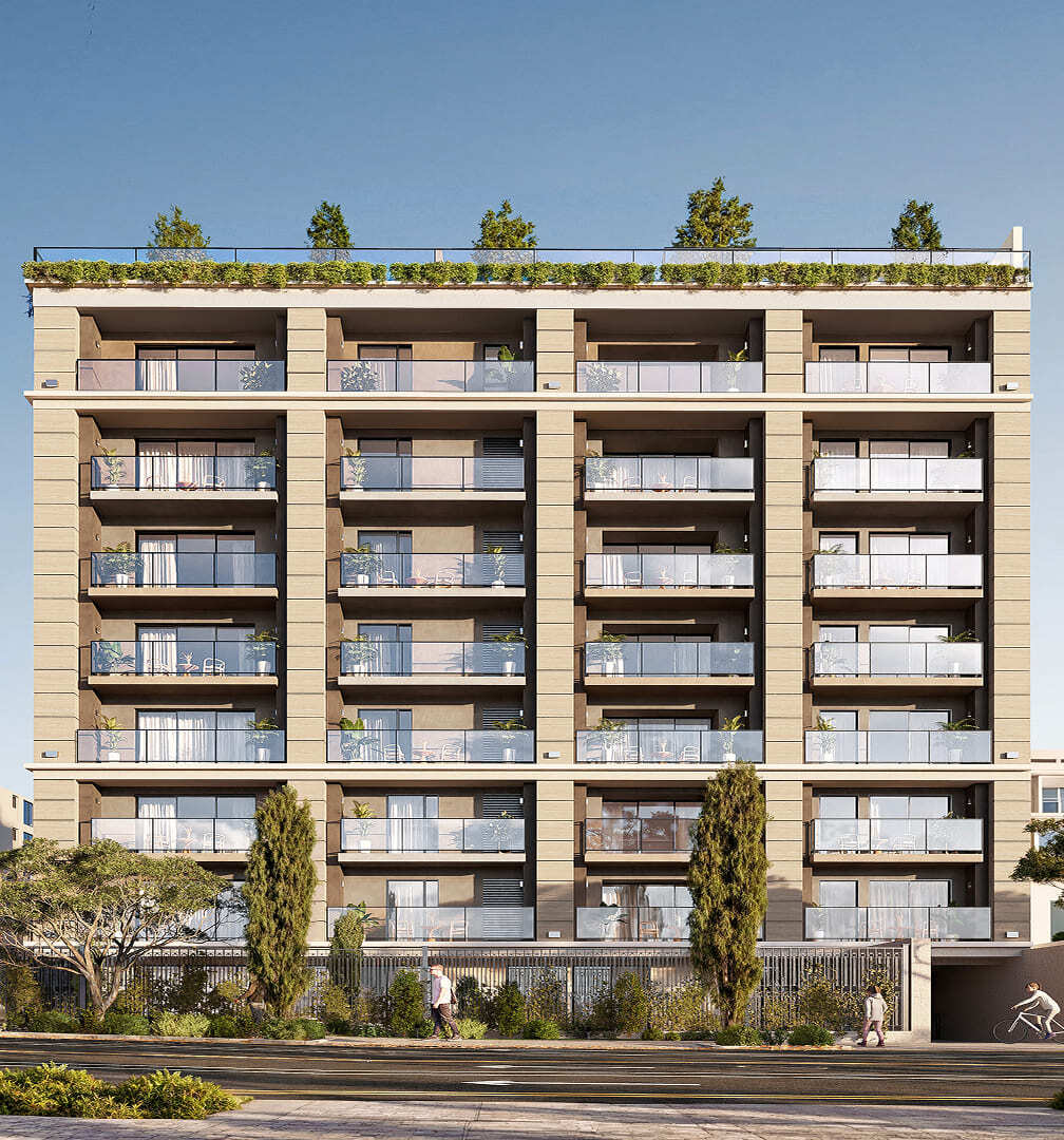 Edificio del proyecto Aster Basadre en San Isidro desarrollado por Aster Homes, con departamentos en venta y diseño contemporáneo.